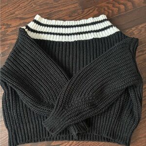 Black and White Striped off the shoulder Women's Sweater